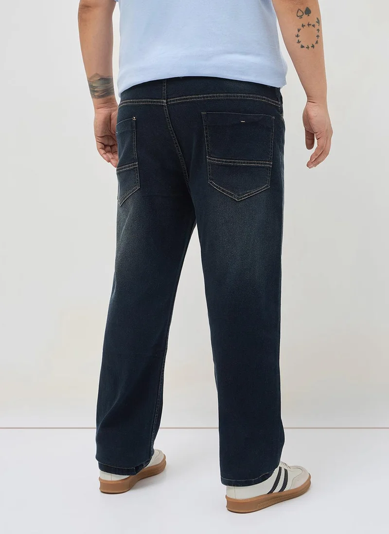 Urbano Fashion  Urbano Plus Men's Carbon Blue Regular Fit Heavy Washed Denim Jeans Stretchable for Men | Best Price UAE